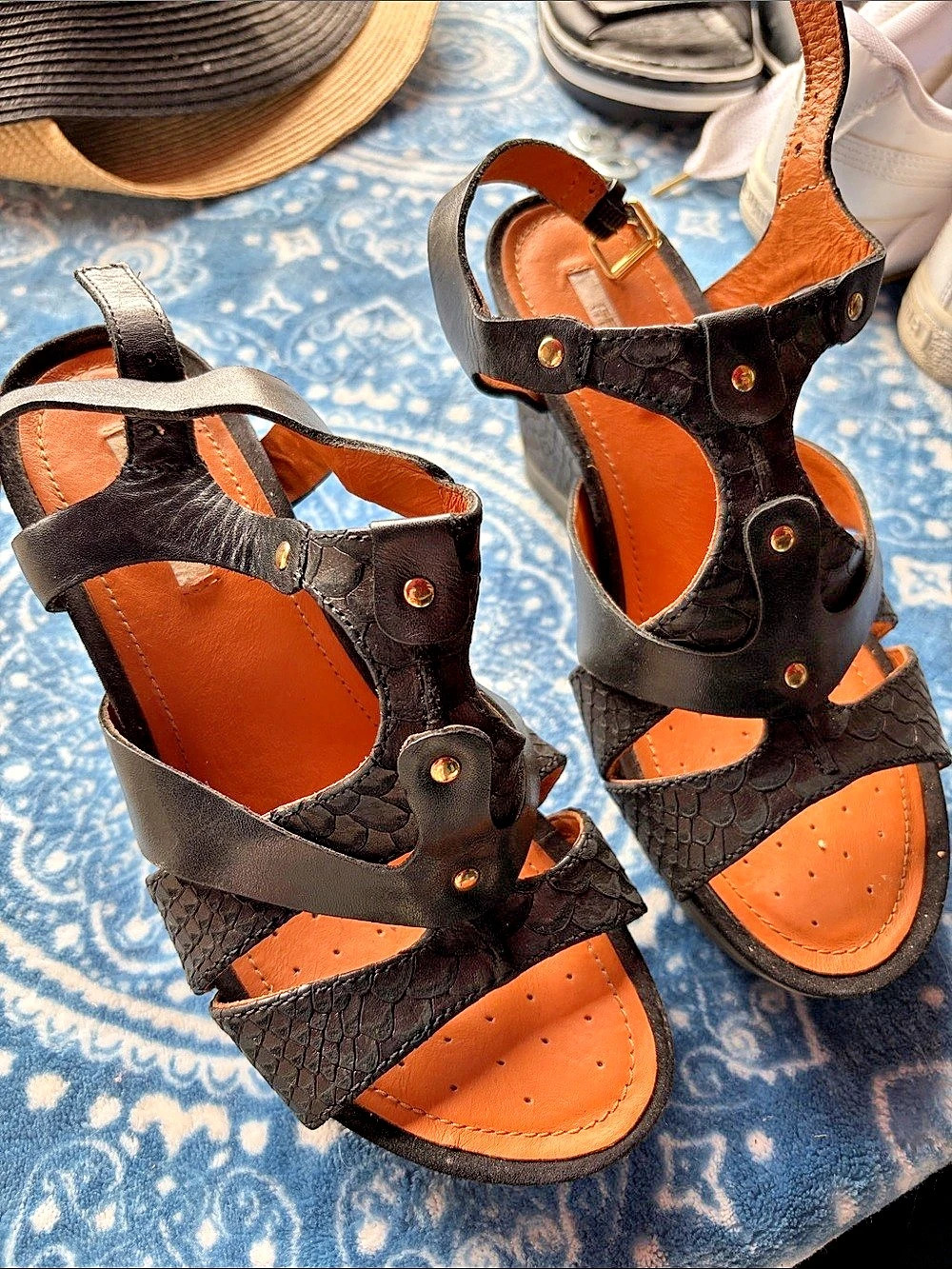 Geox Women's Black & Orange Platform Sandals